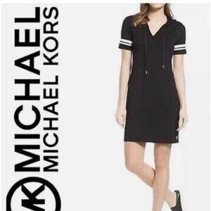 Michael Kors black logo tape short sleeve hooded tshirt soft stretchy tee dress